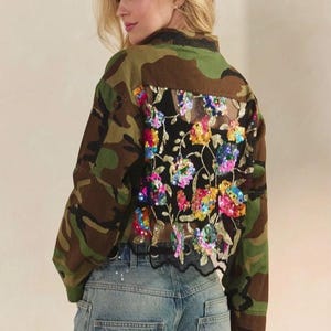 Women's Camo Jacket  Winter Coat with Sequin Front and Back Y2K Women's Clothing