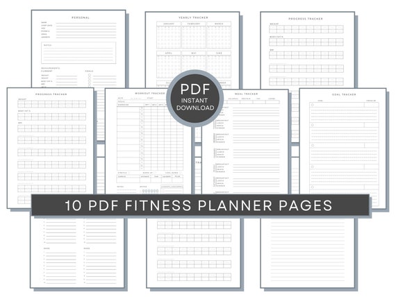 Workout Planner, 10 Page Fitness Planner, Health Planner, Fitness Journal, Diet Tracker, Daily Food Journal, Food Diary, Exercise Log