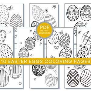 Pode incluir: Dez p&aacute;ginas para colorir em preto e branco com ovos de P&aacute;scoa com diferentes padr&otilde;es. As p&aacute;ginas est&atilde;o prontas para serem impressas e coloridas.