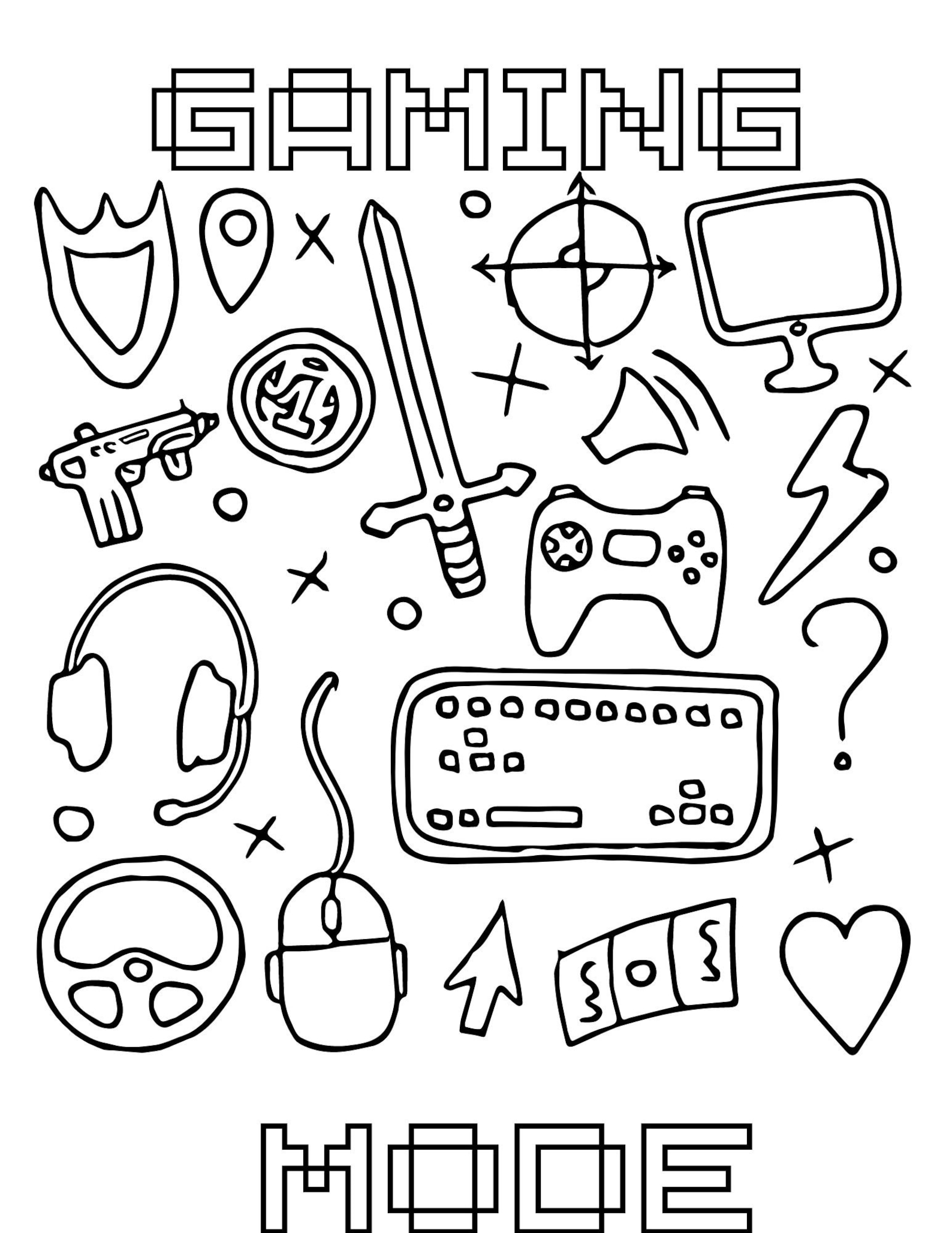 Gaming Coloring Pages, Gaming PDF, Gaming Printables, Gamer Coloring