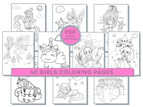 Girls Coloring Pages, 40 Girls Pages, Girls Printables, Girls Coloring Sheets, Girls PDF Coloring, Girl's Coloring Page, Girls Activity Page