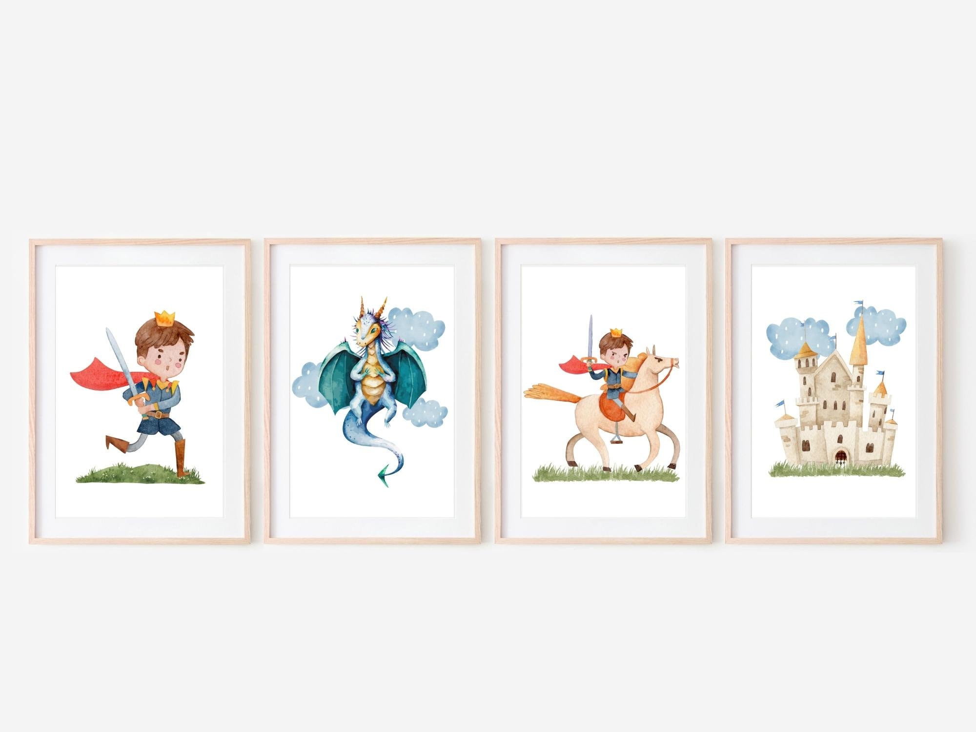 Knights and Dragons Wall Art (Set of 4), Knight Printable Art, Knight Print, Knight Decor, Knight Wall Decor, Boys Room Decor, Dragon Art