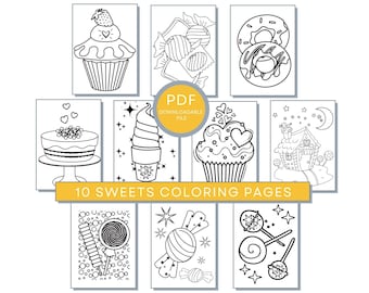 Sweets Coloring Pages For Kids, Sweets Printable, Coloring Pages of Ice Cream, Cup Cakes Coloring, Lollipops Coloring, Candy Coloring Pages