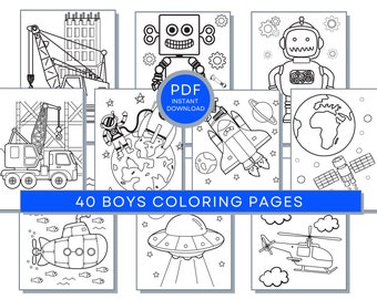 40 Boys Coloring Pages: Coloring For Boys, Printables Pages For Boys, Boy's Activity Sheets, Boy's Printable Pages, Boy's Birthday Party