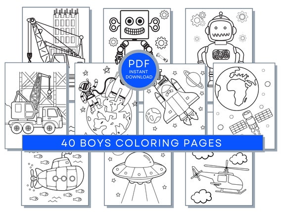 40 Boys Coloring Pages: Coloring For Boys, Printables Pages For Boys, Boy's Activity Sheets, Boy's Printable Pages, Boy's Birthday Party