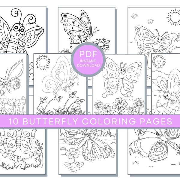 Butterfly Coloring Pages, Butterfly PDF, Butterfly Printables, Butterfly Coloring Sheets, Summer Coloring Pages, Butterfly Activity Pages