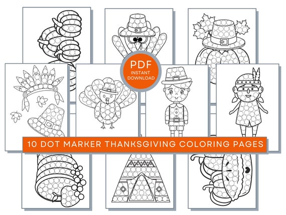Thanksgiving Dot Marker Coloring Pages, Thanksgiving PDF Thanksgiving Printables, Thanksgiving Dot Coloring, Thanksgiving Do A Dot Painting