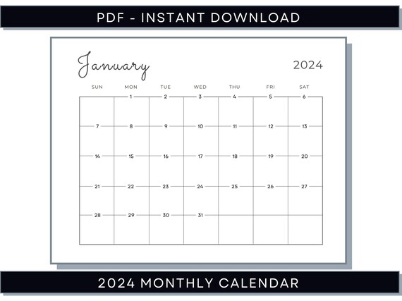 2024 Monthly Calendar, 2024 Monthly Planner, 2024 Modern Monthly Calendar, 2024 Printable Calendar, 2024 Minimalistic Monthly Calendar