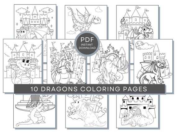 Dragon Coloring Pages, Dragon PDF, Dragon Printables, Dragon Coloring Pages, Dragon Activity Sheets, Dragon Print, Dragon Theme Party