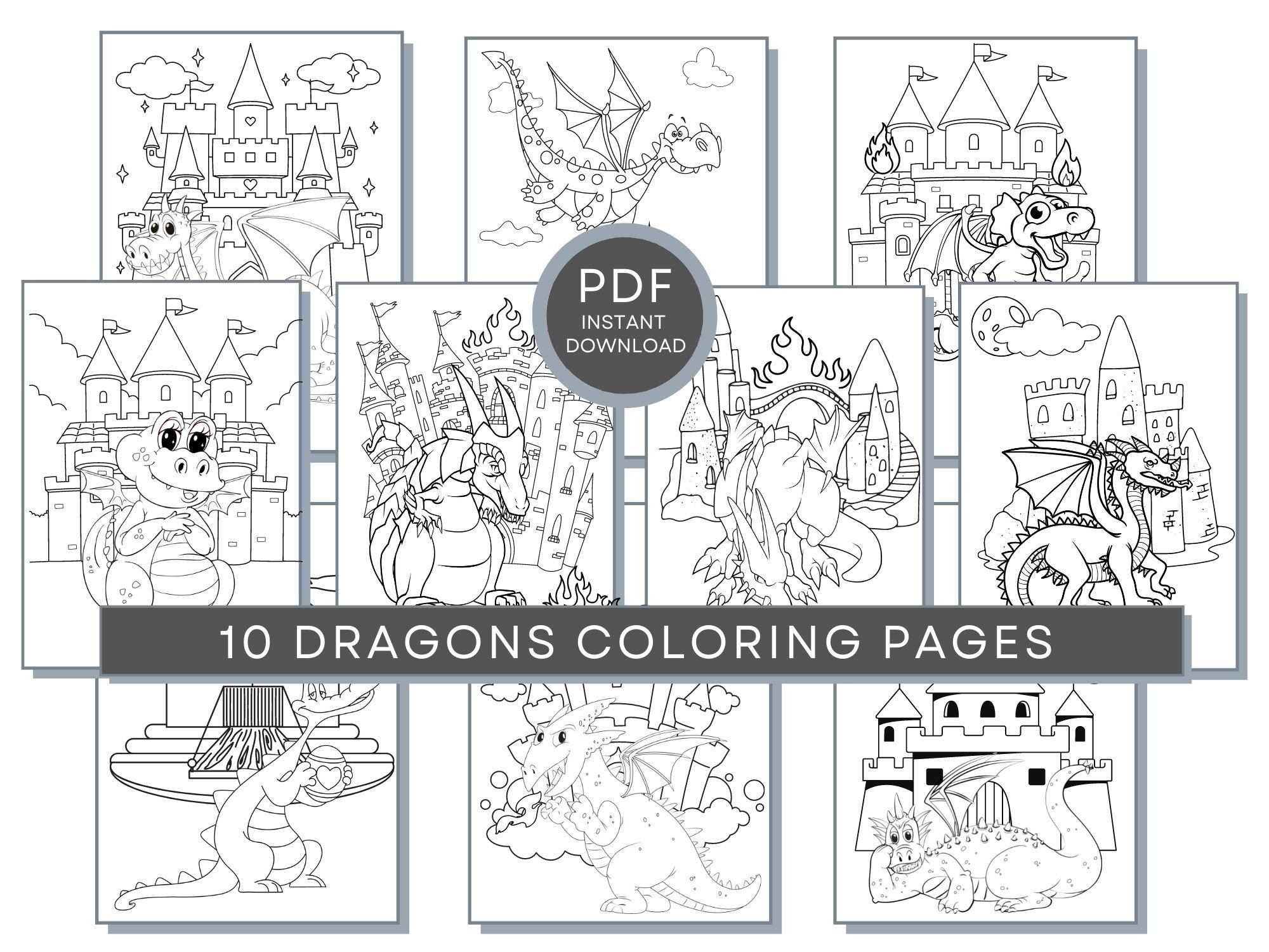 Dragon Coloring Pages, Dragon PDF, Dragon Printables, Dragon Coloring