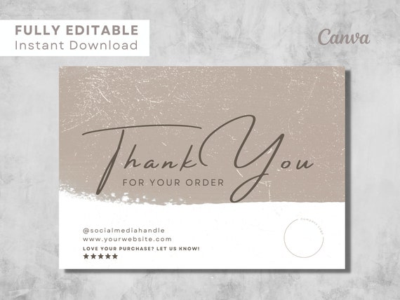 Thank You Card Template Download, Editable Thank You Card,  Printable Thank You Card Template In Canva, Thanks For Your Purchase Card