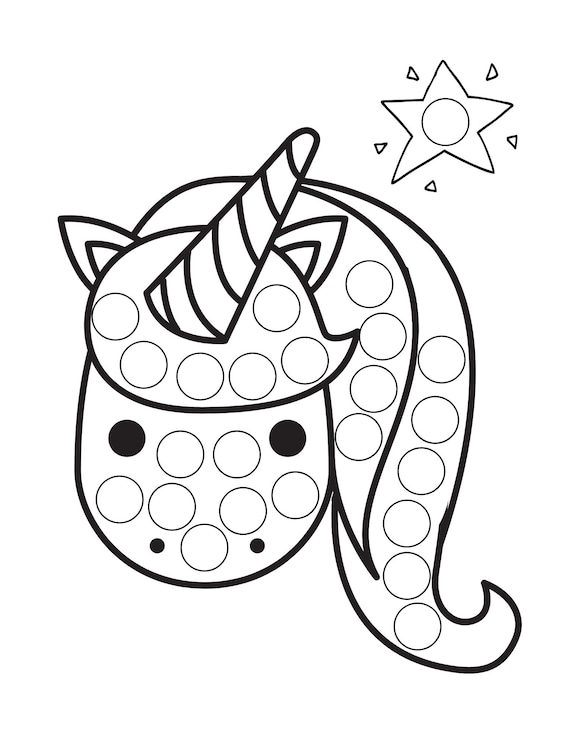 Unicorn Dot Marker Coloring Pages: Printable PDF Coloring Activity Pages  for Kids, Unicorn Dot Coloring Pages, Unicorn Do a Dot Painting 