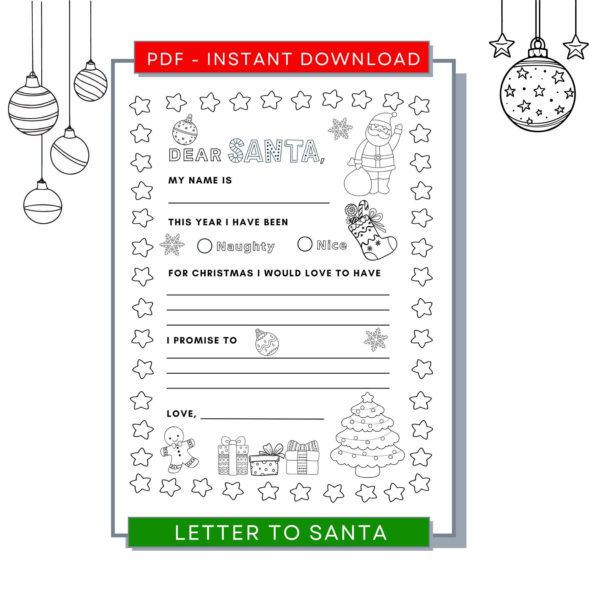 Letter to Santa Coloring Page, Dear Santa Letter Printable, Christmas ...