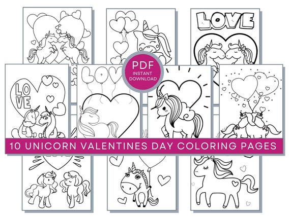 Unicorn Valentine's Day Coloring Pages, Valentines Printables, Valentines Day Sheet, Valentines Coloring Pages, Unicorn Love