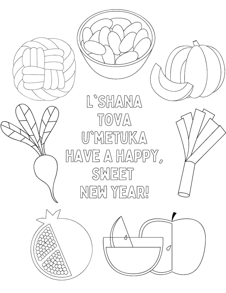 Rosh Hashanah Coloring Pages for Kids, Rosh Hashanah Printables, Rosh