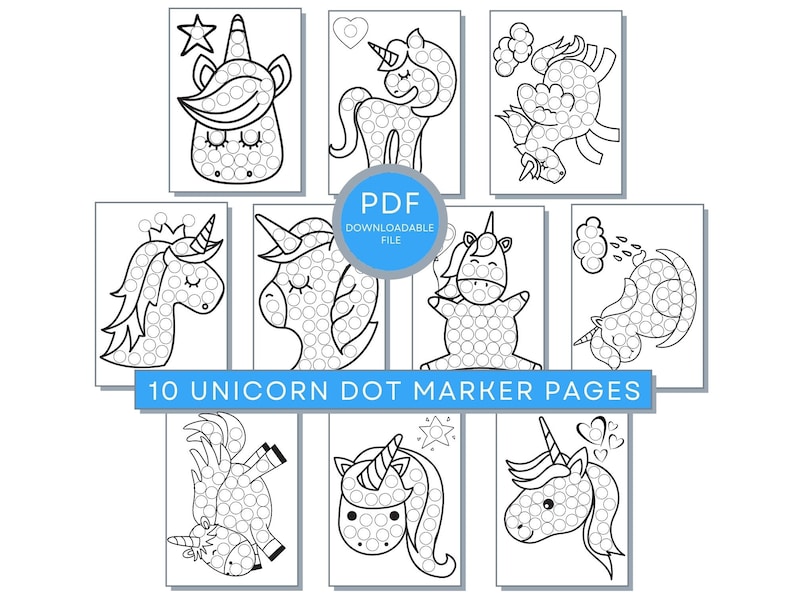 Unicorn Dot Marker Coloring Pages Printable PDF Coloring Activity