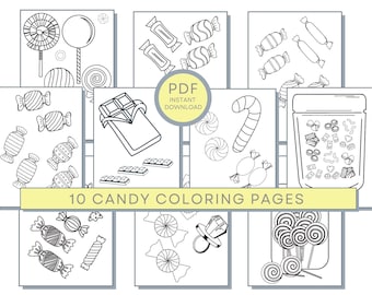 Candy Coloring Pages, Printable Candy Coloring Sheets, Lollipops Coloring, Candy Coloring Book, Candy PDF, Candy Activity Pages