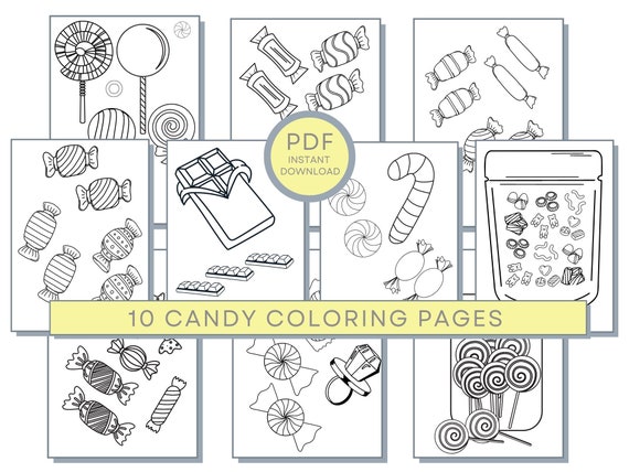 Candy Coloring Pages, Printable Candy Coloring Sheets, Lollipops Coloring, Candy Coloring Book, Candy PDF, Candy Activity Pages