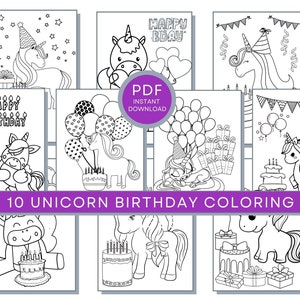 Unicorn Birthday Coloring Pages, Unicorn Birthday Printables, Unicorn Birthday Coloring Sheets, Girls Birthday Coloring Pages, Bday