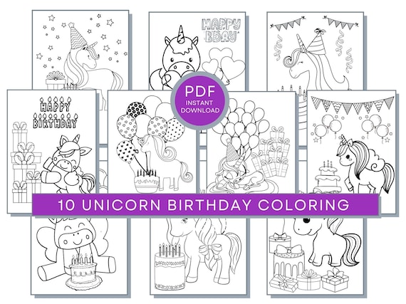 Unicorn Birthday Coloring Pages, Unicorn Birthday Printables, Unicorn Birthday Coloring Sheets, Girls Birthday Coloring Pages, Bday