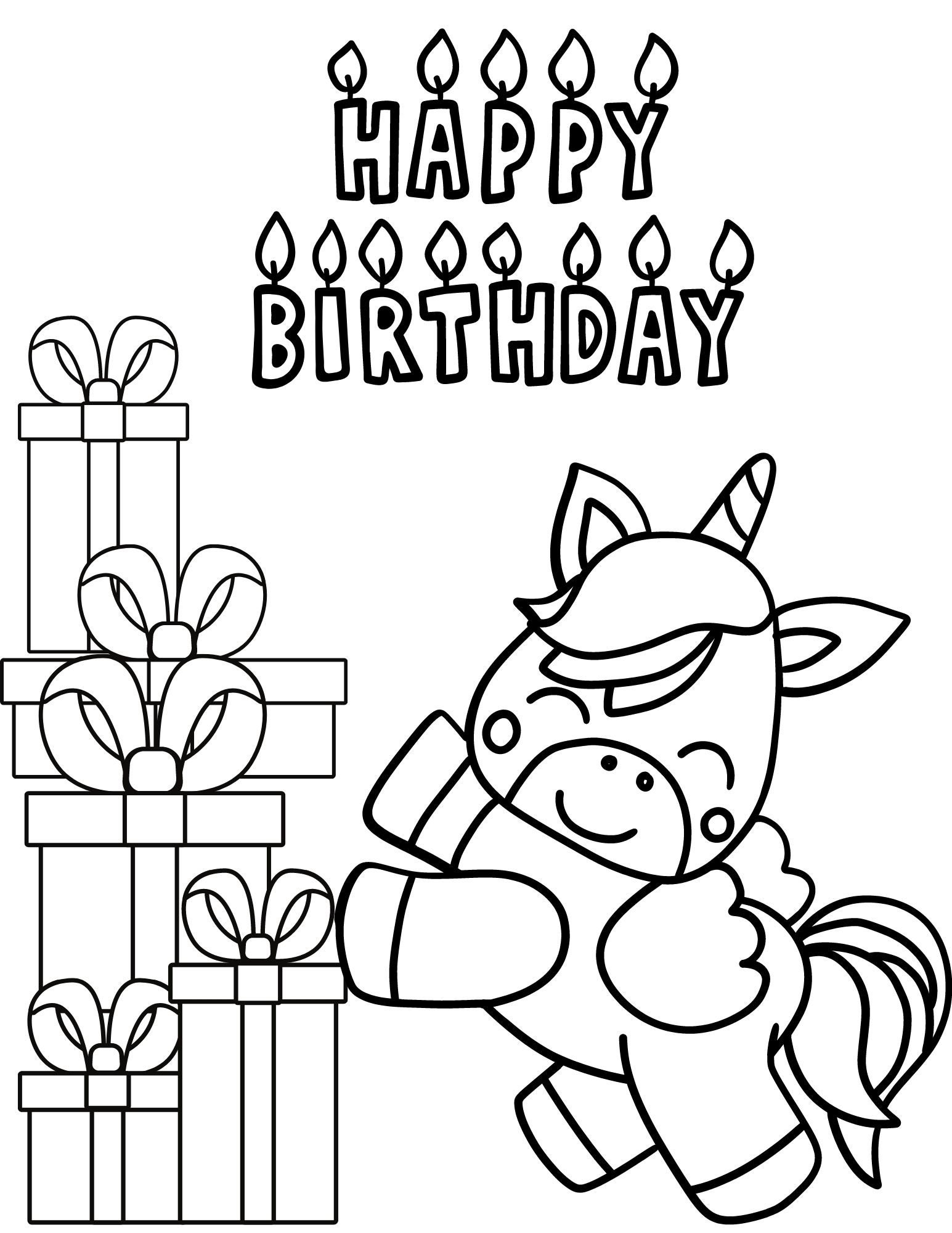 Unicorn Birthday Coloring Pages, Unicorn Birthday Printables, Unicorn ...