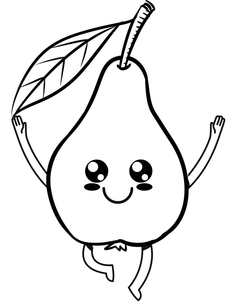 Cute Fruit Coloring Pages, Kawaii Food Printable, Funny Fruits Coloring Page, Funny Food Coloring Page, Cute Food Coloring, Kawaii Fruit image 3