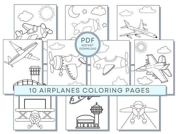 Airplane Coloring Pages, Airplane PDF, Airplane Printables, Airplane Activity Sheets, Airplane Downloadable, Airplane Print, Jet Coloring