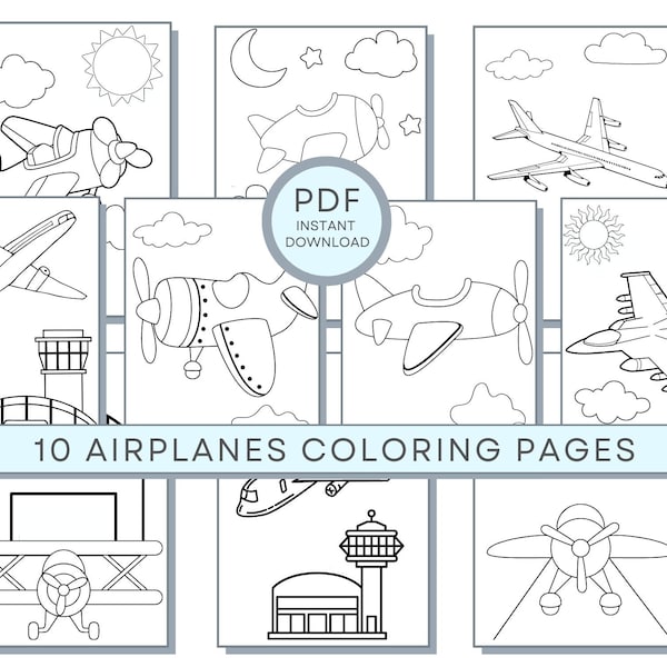 Airplane Coloring Pages, Airplane PDF, Airplane Printables, Airplane Activity Sheets, Airplane Downloadable, Airplane Print, Jet Coloring