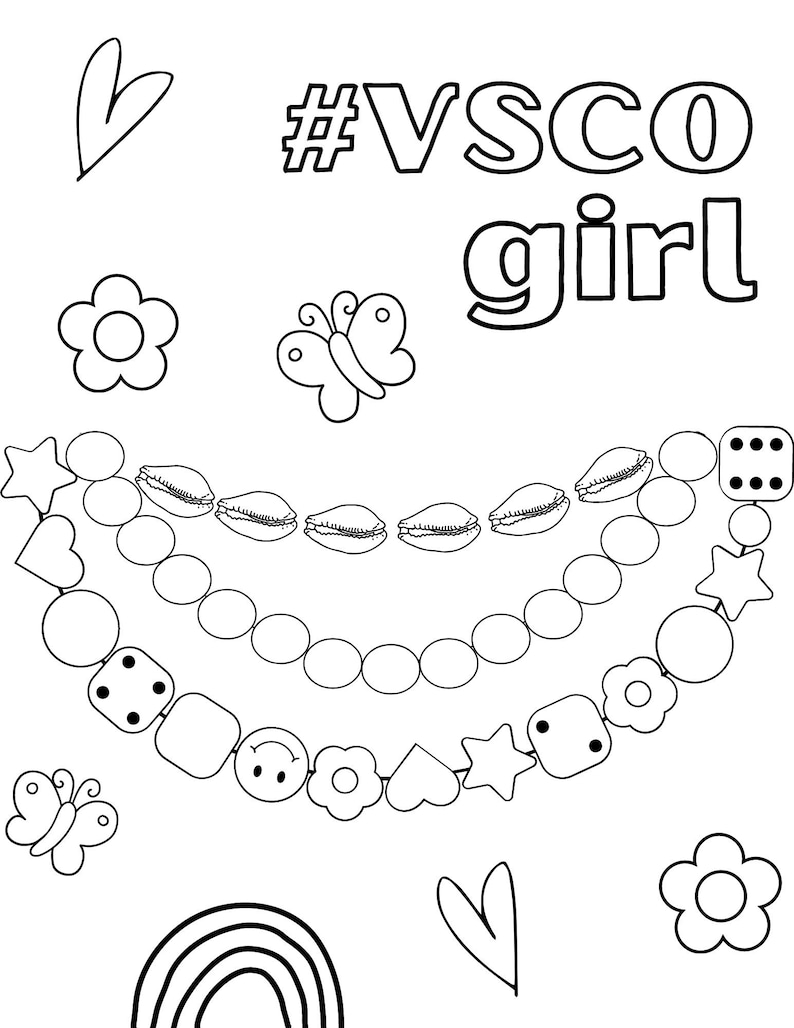 VSCO Girl Coloring Pages, Teens Coloring Pages, VSCO Aesthetic Coloring
