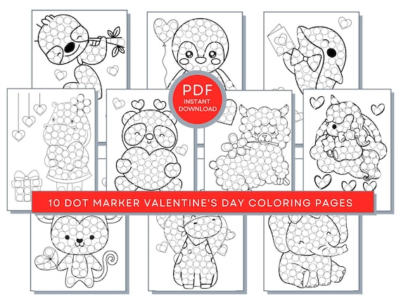 Valentine's Day Dot Marker Coloring Pages, Do a Dot Valentines Painting Valentines Printable, Love Coloring Pages, Vday Coloring, Vday Print