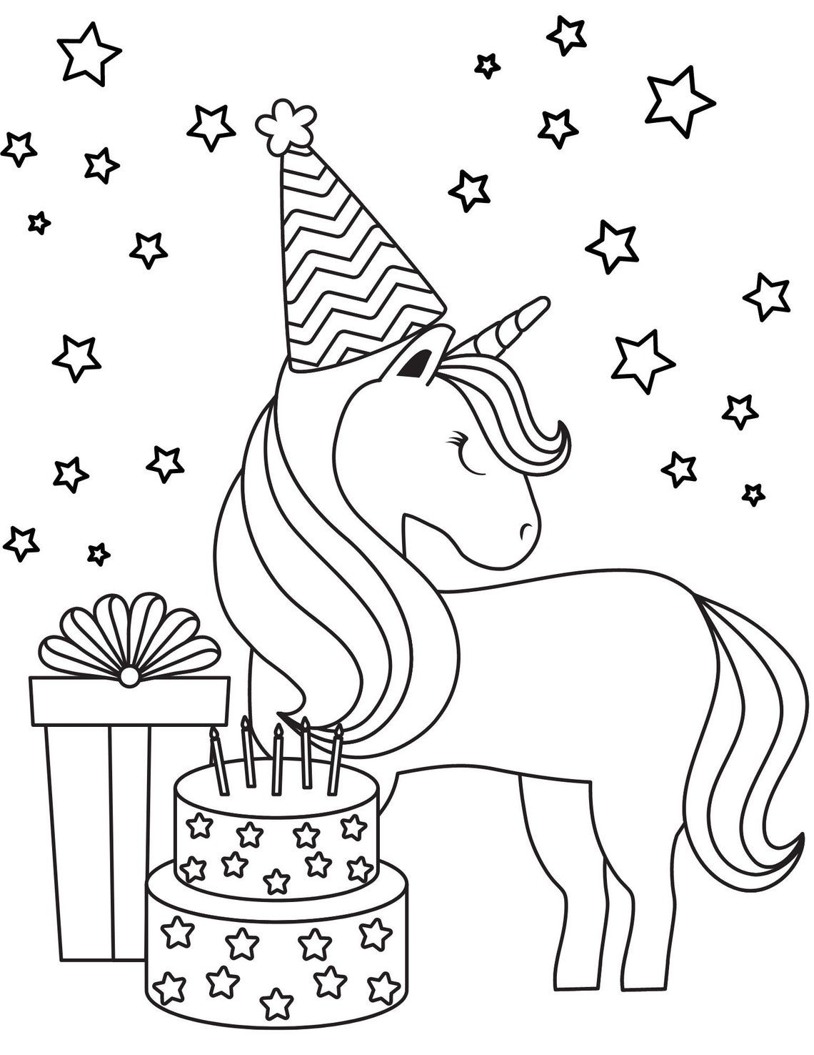 Unicorn Birthday Coloring Pages, Unicorn Birthday Printables, Unicorn ...