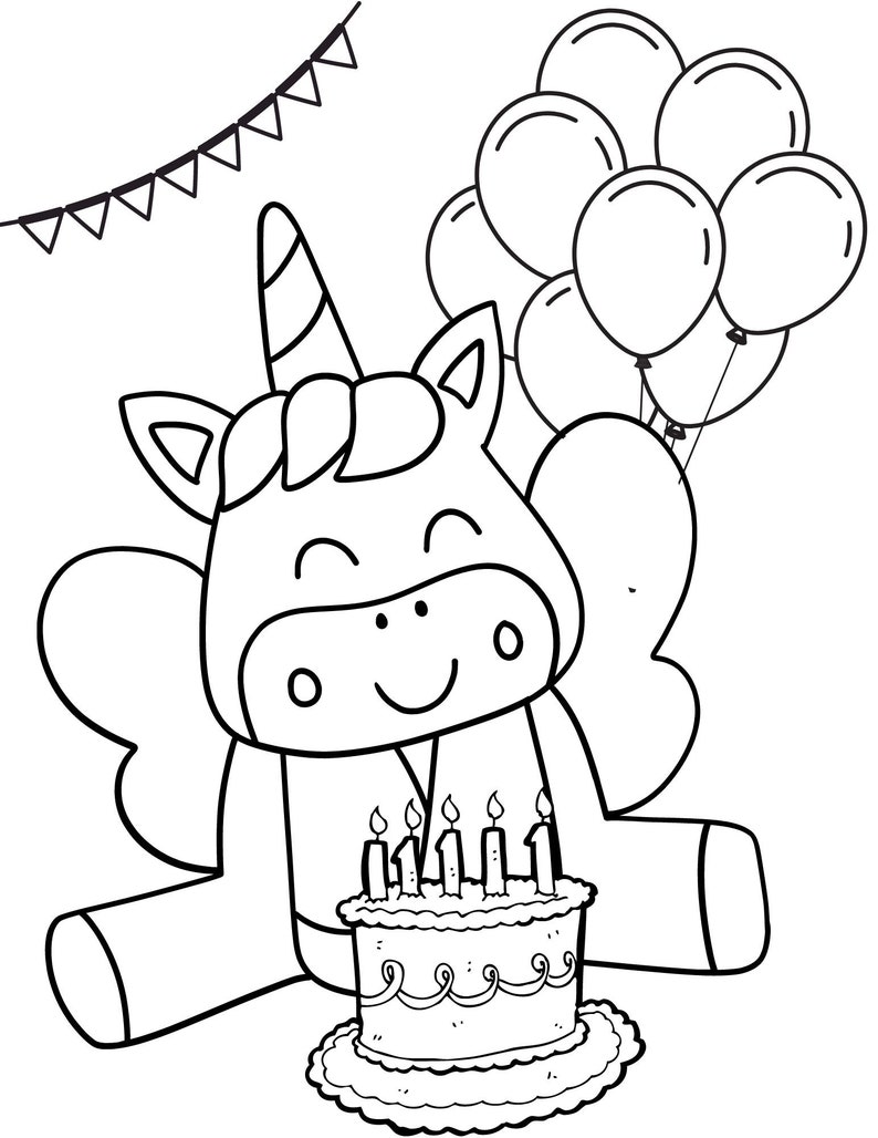Unicorn Birthday Coloring Pages, Unicorn Birthday Printables, Unicorn