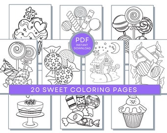 Sweets Coloring Pages For Kids, Sweets Printable, Coloring Pages of Ice Cream, Cup Cakes Coloring, Lollipops Coloring, Candy Coloring Pages