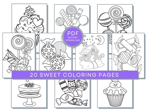 Sweets Coloring Pages For Kids, Sweets Printable, Coloring Pages of Ice Cream, Cup Cakes Coloring, Lollipops Coloring, Candy Coloring Pages