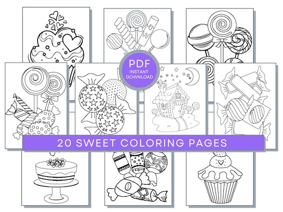 Sweets Coloring Pages For Kids, Sweets Printable, Coloring Pages of Ice Cream, Cup Cakes Coloring, Lollipops Coloring, Candy Coloring Pages