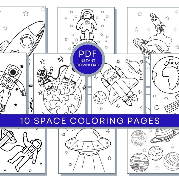 Space Coloring Pages, Space PDF, Space Printables, Space Coloring Pages, Space Activity Sheets, Rocket Coloring, Astronaut Print