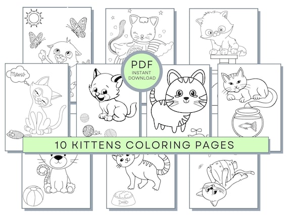 Kitten Coloring Pages, Kitten PDF Coloring Kitten Printables, Kitten Coloring Sheet, Cat Coloring Pages, Kitten Activity Page, Cat Printable