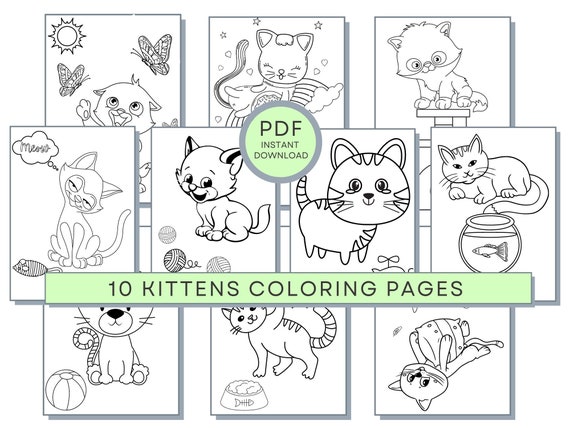 Kitten Coloring Pages, Kitten PDF Coloring Kitten Printables, Kitten Coloring Sheet, Cat Coloring Pages, Kitten Activity Page, Cat Printable
