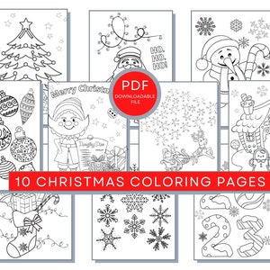 10 Christmas Coloring Pages: PDF Coloring Christmas Printables, Winter Coloring Sheets, Holiday Coloring Pages, Christmas Activity Page