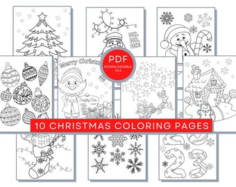 10 Christmas Coloring Pages: PDF Coloring Christmas Printables, Winter Coloring Sheets, Holiday Coloring Pages, Christmas Activity Page