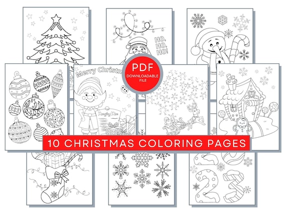 10 Christmas Coloring Pages: PDF Coloring Christmas Printables, Winter Coloring Sheets, Holiday Coloring Pages, Christmas Activity Page