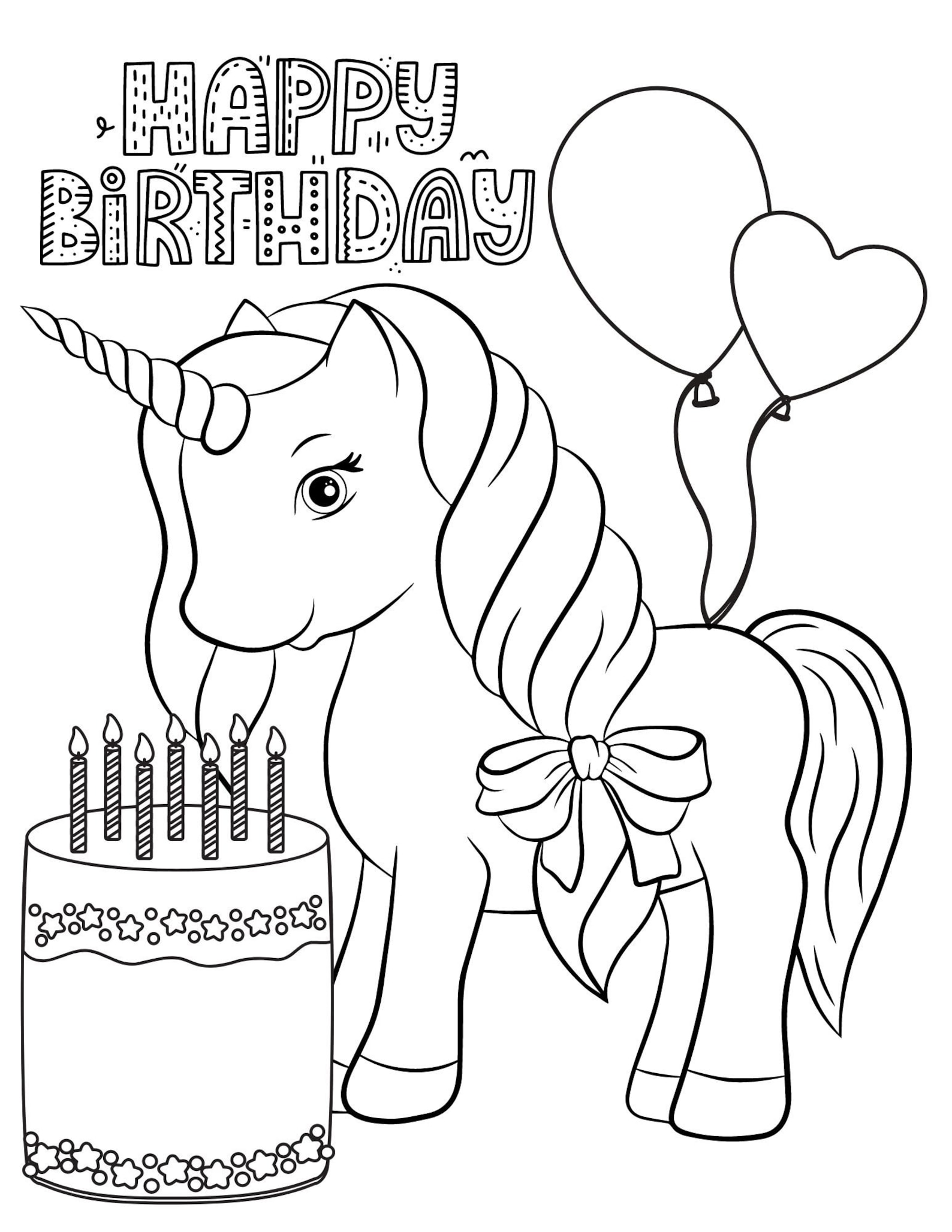 Unicorn Birthday Coloring Pages, Unicorn Birthday Printables, Unicorn ...