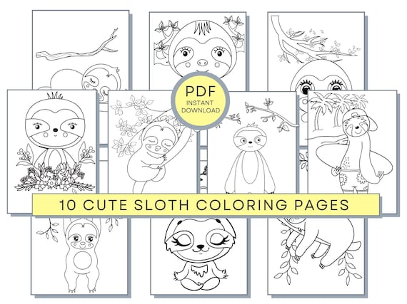 Sloth Coloring Pages, Sloth PDF, Sloth Printables, Sloth Coloring Sheets, Sloth Coloring Pages, Sloth Activity Pages, Cute Sloth Coloring