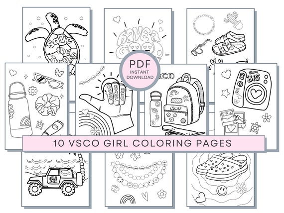 VSCO Girl Coloring Pages, Teens Coloring Pages, VSCO Aesthetic Coloring, Teen Printables, Vsco girl PDF, Teen Girl Coloring