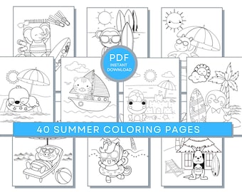 40 Summer Coloring Pages, Summer PDF Coloring, Summer Printables, Beach Coloring Sheets, Beach Coloring Pages, Summer Activity Page