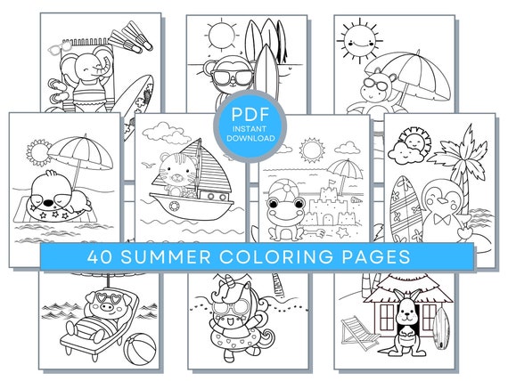 40 Summer Coloring Pages, Summer PDF Coloring, Summer Printables, Beach Coloring Sheets, Beach Coloring Pages, Summer Activity Page