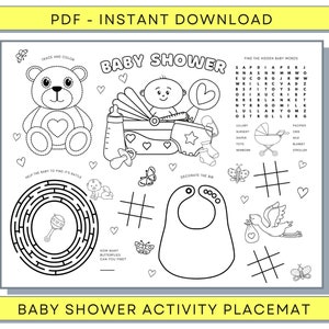 Baby Shower Placemat, Baby Shower Coloring Pages, Baby Shower Digital Placemat, Baby Shower Games, Baby Shower Activities