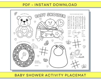 Baby Shower Placemat, Baby Shower Coloring Pages, Baby Shower Digital Placemat, Baby Shower Games, Baby Shower Activities