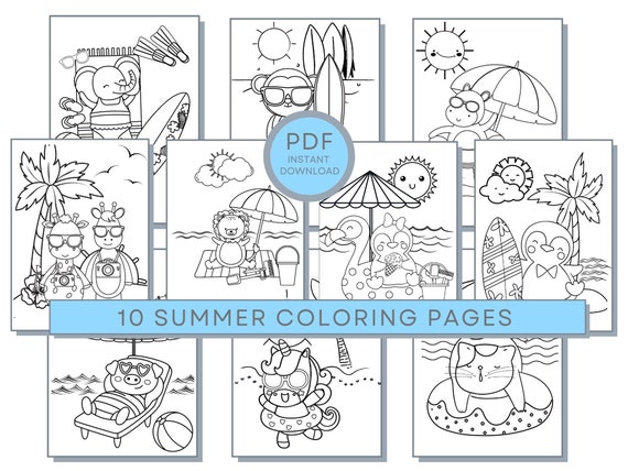 Summer Coloring Pages, Summer PDF Coloring Summer Printables, Beach Coloring Sheets, Beach Coloring Pages, Summer Activity Page