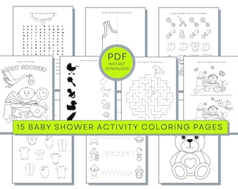 Pages d'activités pour baby shower, Coloriages pour baby shower, Jeux à imprimer pour baby shower, Page d'activités pour baby shower, Jeux pour baby shower, PDF pour baby shower